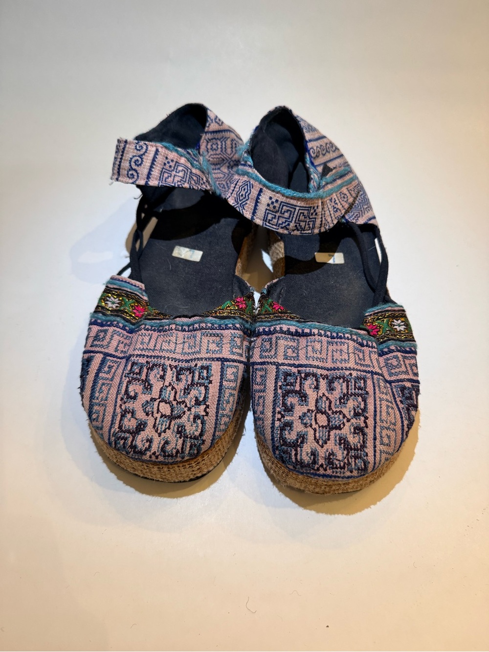 Boho Embroidered Textile Espadrille Ankle Strap Flats